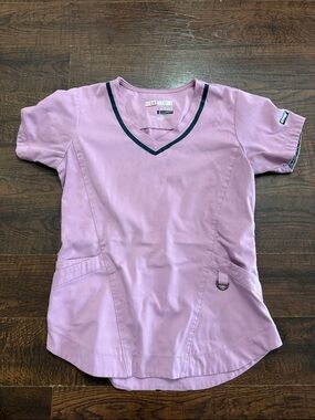 Grey's Anatomy Pink V-Neck Scrub Top with Dark Trim